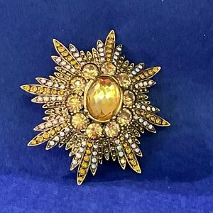 NIB Joan Rivers Sunburst Pin Brooch with Yellow Stones